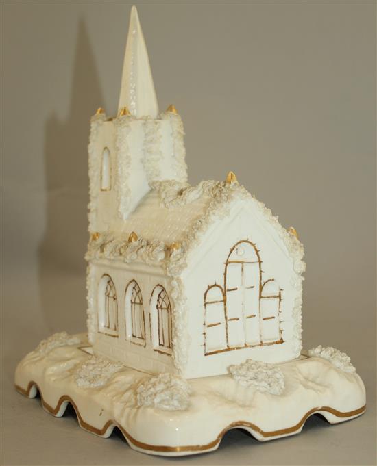 A rare Staffordshire porcelain church pastille burner and cover, c.1835, 23cm